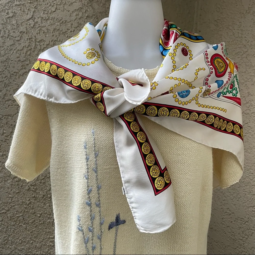 Vintage large multicolored Versace silk scarf
